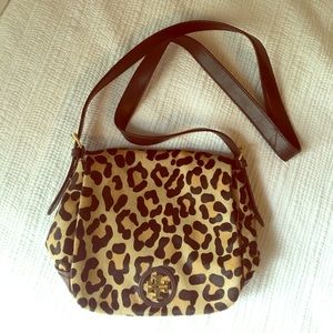 Tory Burch leopard print pony hair cross body bag